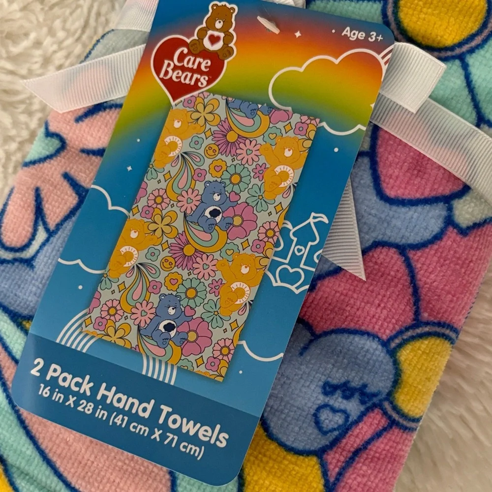 Care Bears ❤️ 🌈 Colorful Floral Hand Towels Grumpy and Sunshine Bear 🐻 NWT